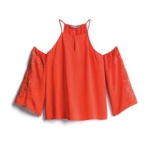 NWT Market & Spruce Red Orange Jaimy Cold Shoulder Embroidered Blouse